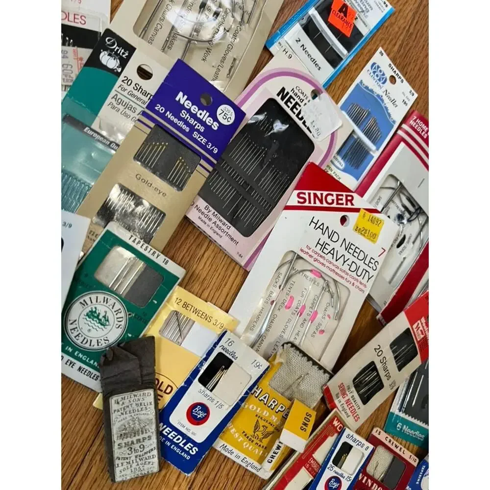 Vintage Sewing Needle Lot in Decorative Tin, Sewing Notions Craft Supply Lot
